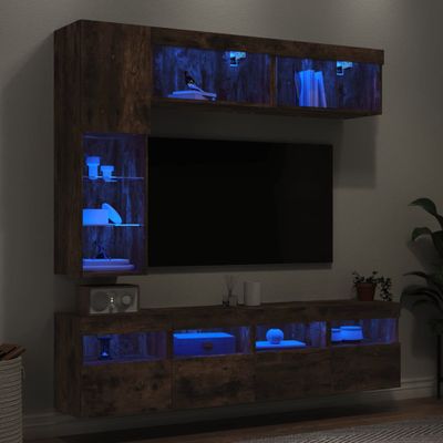 vidaXL 7-dielna súprava TV nástenných skriniek s LED dymový dub