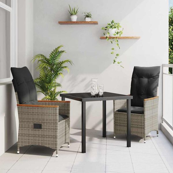 vidaXL Záhradný jedálenský set s vankúšom 3 pcs Sivá polyratan