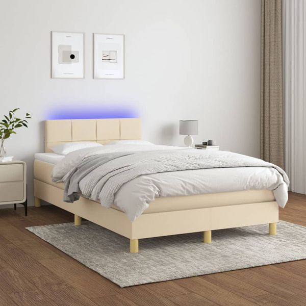 vidaXL Posteľ boxsping s matracom a LED krémová 120x200 cm látka