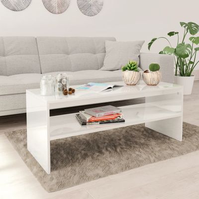 vidaXL Konferenčný stolík, lesklý biely 100x40x40 cm, kompozitné drevo