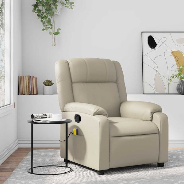 vidaXL Masážne kreslo s polohovacím mechanizmom, krémové, umelá koža