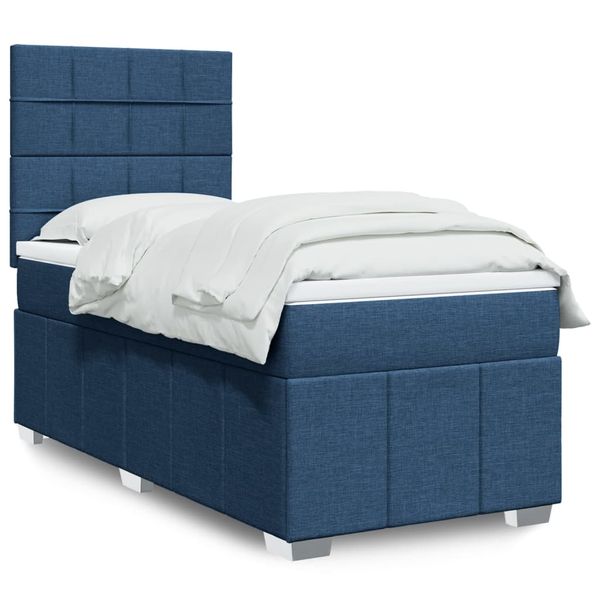 vidaXL Posteľný rám boxspring s matracom modrý 90x190 cm látka