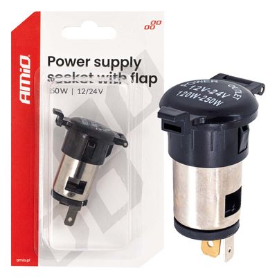 Přídavná elektrická zásuvka s klapkou 250 W 12 V 24 V AMiO-04434