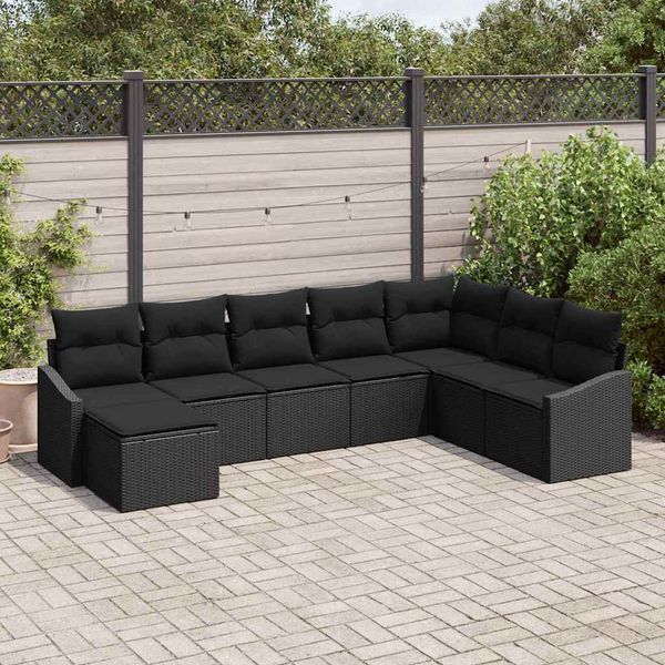 vidaXL Súprava záhradných pohoviek s vankúšom 8 pcs Čierna polyratan