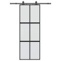 vidaXL Posuvné dvere s kovaním čierne 76x205 cm tvrdené sklo