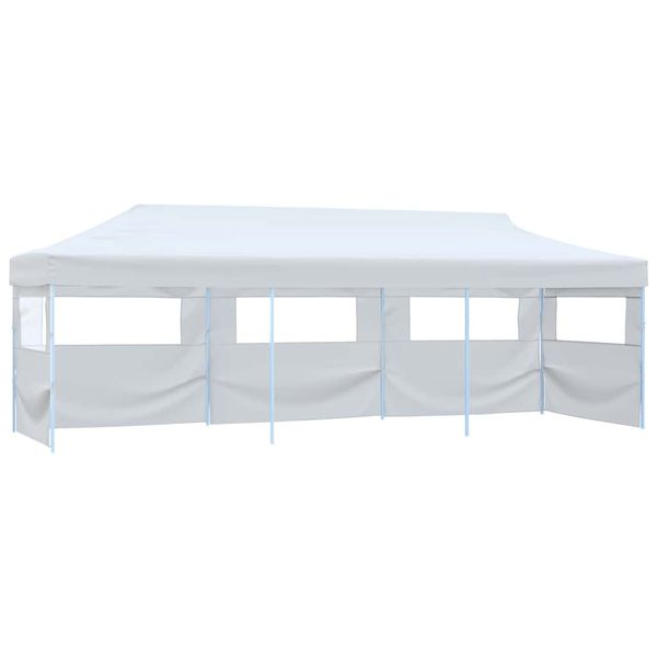 vidaXL Skladací párty stan s 5 bočnými stenami biely 3x9 m