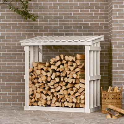 vidaXL Stojan na palivové drevo biely 108x64,5x109 cm masívna borovica