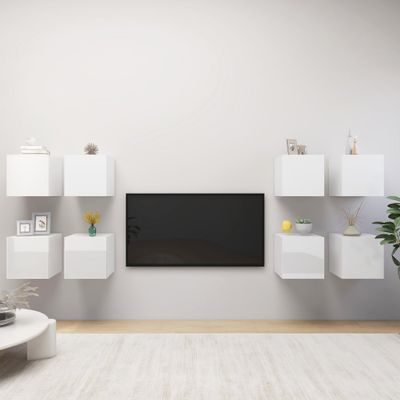 vidaXL Nástenné TV skrinky 8 ks lesklé biele 30,5x30x30 cm