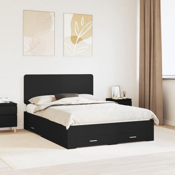 vidaXL Rám postele so zásuvkou Čierna 150 x 200 cm Kompozitné drevo