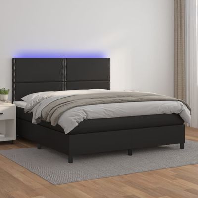 vidaXL Boxspring posteľ s matracom a LED čierna 180x200 cm umelá koža