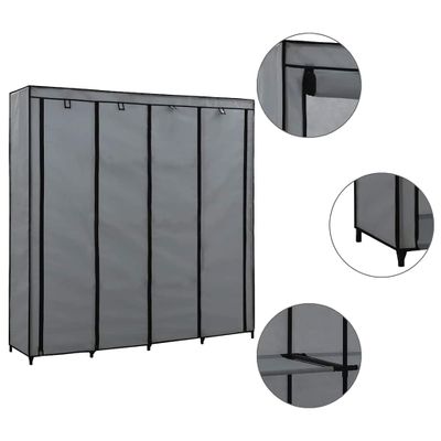 vidaXL Šatník so 4 priehradkami sivý 175x45x170 cm