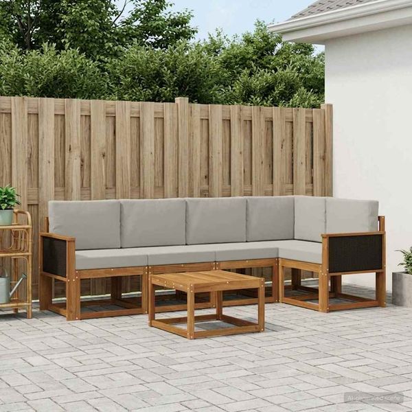 vidaXL Záhradná súprava gaučov s vankúšom 6 pcs Prírodná a svetlosivá