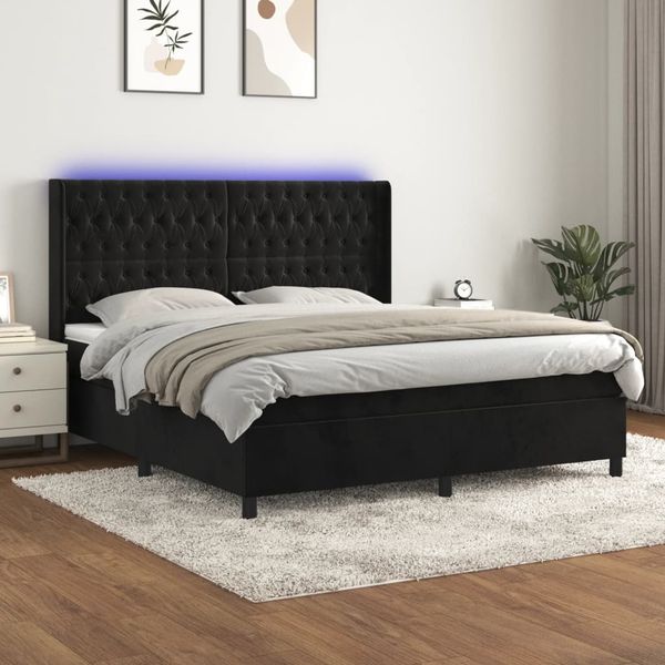 vidaXL Posteľ boxsping s matracom a LED čierna 160x200 cm zamat