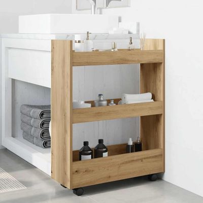 vidaXL Úzky úložný vozík 3 poschodia dub artisan kompozitné drevo