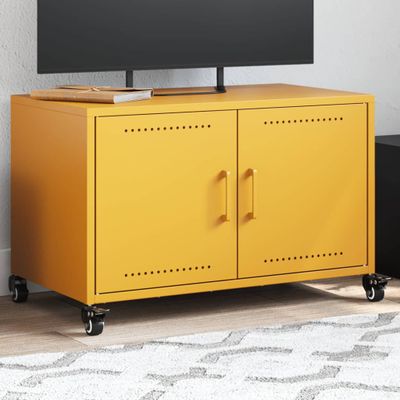 vidaXL TV skrinka horčicovožltá 68x39x43,5 cm oceľ
