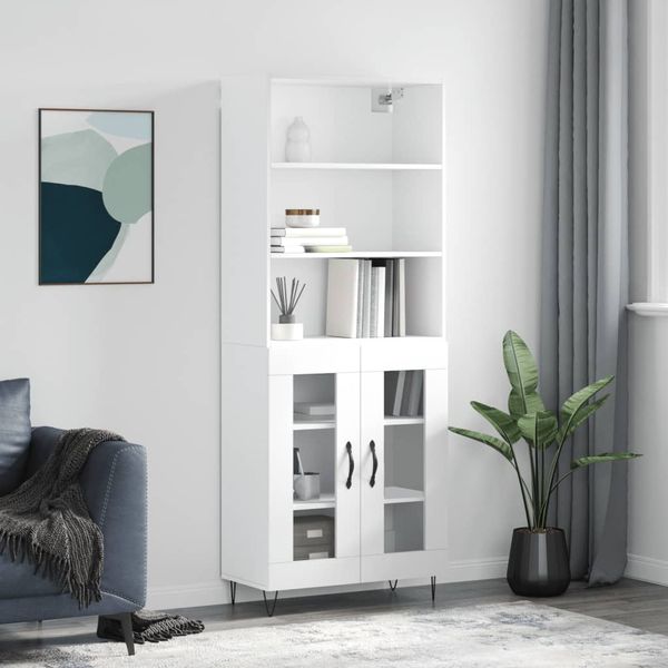vidaXL Vysoká skrinka lesklá biela 69,5x34x180 cm spracované drevo
