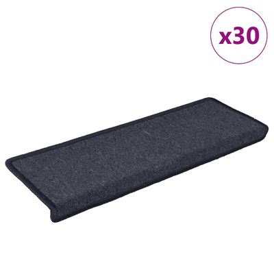 vidaXL Schodové rohože 30 ks 65x21x4 cm tmavošedé a modré s obdĺžnikovým okrajom