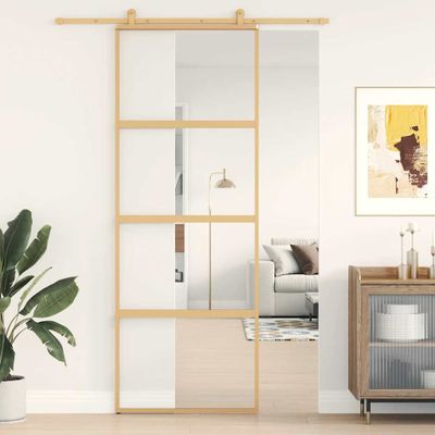 vidaXL Posuvné dvere zlaté 76x205 cm číre ESG sklo a hliník