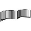 vidaXL Skladacia bránka pre psa s dvierkami, 4 panely, čierna, 320 cm, topoľové drevo