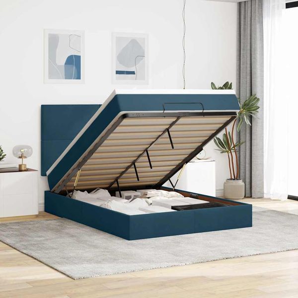 vidaXL Podsedák s matracmi a LED diódami, tmavomodrý, 140x200 cm, zamat