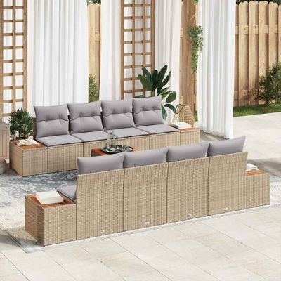 vidaXL Súprava záhradných pohoviek s vankúšom 9 pcs Béžová Poly ratan