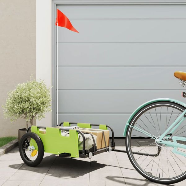 vidaXL Príves na bicykel, zelený, oxfordská látka, železo