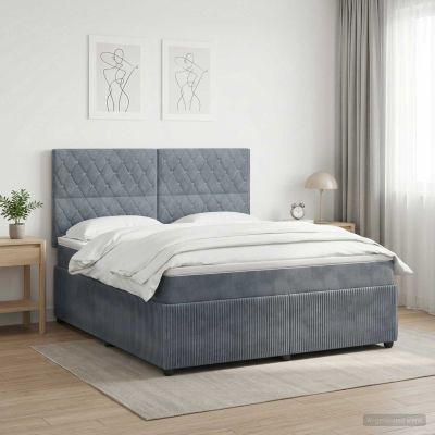 vidaXL LED boxspring posteľ s matracom Tmavosivá 160 x 200 cm Zamat