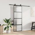 vidaXL Posuvné dvere s kovaním čierne 76x205 cm tvrdené sklo