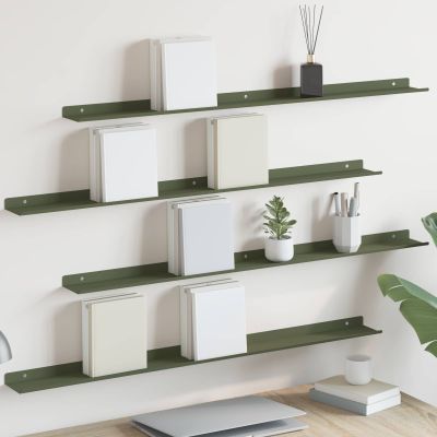 vidaXL Závesná polica 4 pcs Olivová zelená 100 x 9 x 2,5 cm Oceľ