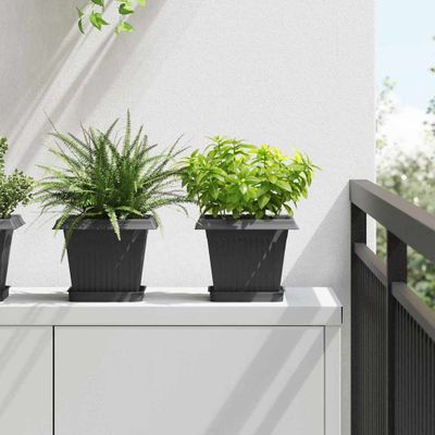 vidaXL Štvorcový črepník na kvety 24 pcs Čierna 20 x 20 x 16 cm Plast