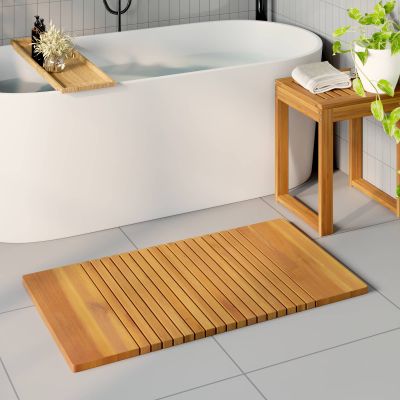 vidaXL Kúpeľňová predložka Hnedá 100 x 55 cm Pevné akáciové drevo