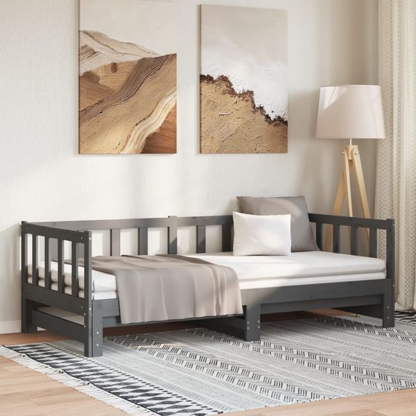 vidaXL Rozkladacia denná posteľ sivá 2x(90x190) cm borovicový masív