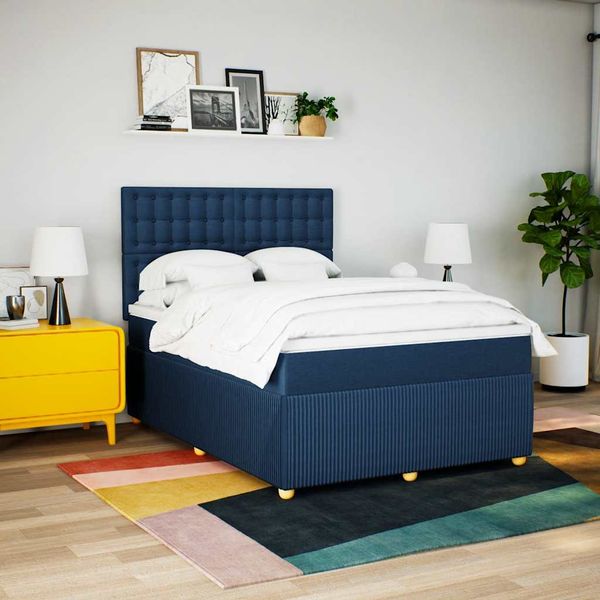 vidaXL Posteľný rám boxspring s matracom modrý 160x200 cm látka
