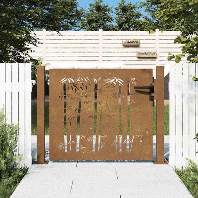 vidaXL Záhradná brána 100x100 cm, corten oceľ, bambusový dizajn