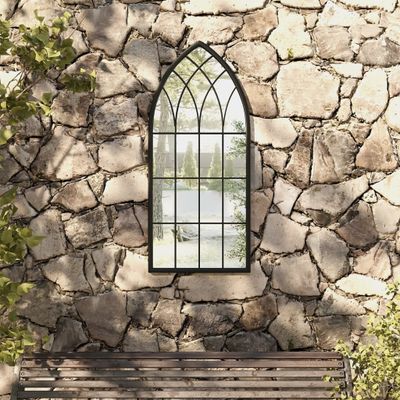 vidaXL Záhradné zrkadlo čierne 100x45 cm exteriérové železo
