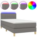 vidaXL Posteľ boxsping s matracom a LED tmavosivá 90x200 cm látka