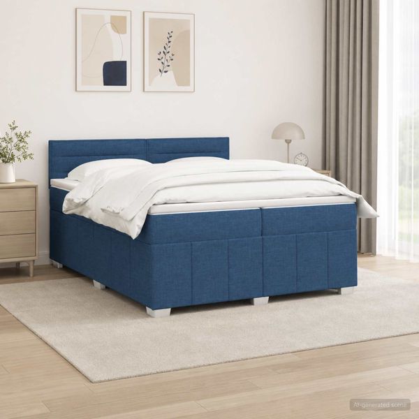 vidaXL LED boxspring posteľ s matracom Modrá 200 x 200 cm Látka