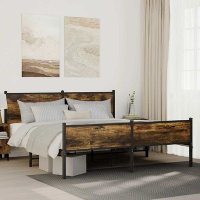 vidaXL Kovový posteľný rám bez matraca dymový dub 180x200 cm