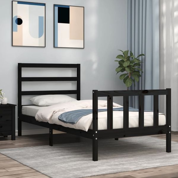 vidaXL Posteľný rám s čelom čierny 90x200 cm masívne drevo