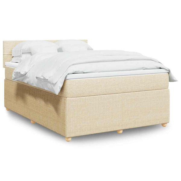 vidaXL Posteľný rám boxspring s matracom krémový 140x200 cm látka