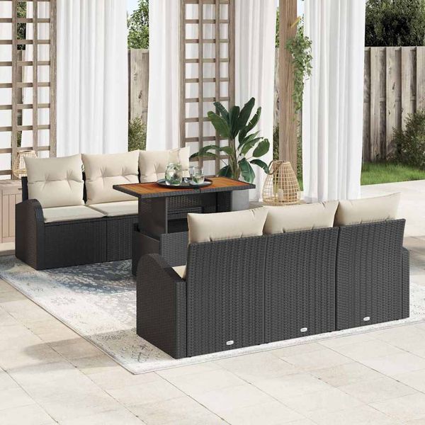 vidaXL Súprava záhradných pohoviek s úložiskom 7 pcs Čierna Poly ratan