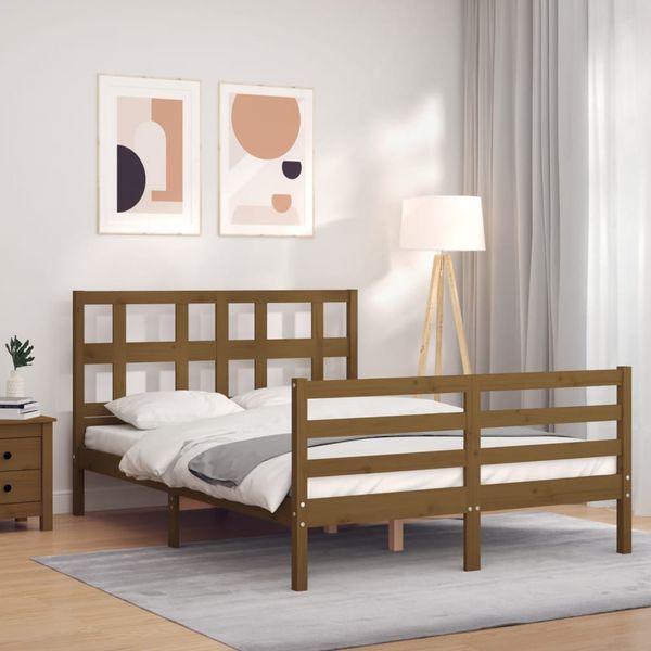 vidaXL Rám postele s čelom medovohnedý 140x190 cm masívne drevo