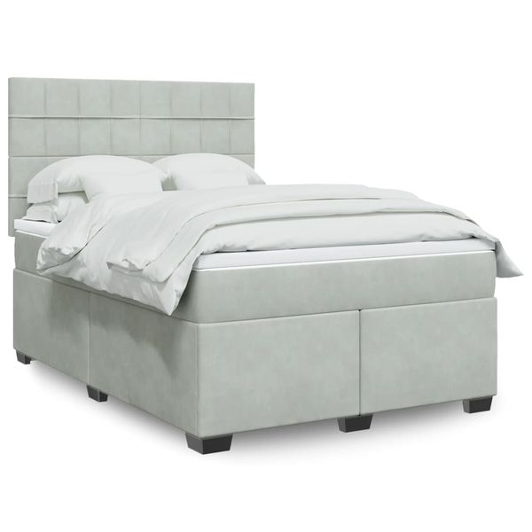 vidaXL Posteľný rám boxsping s matracom bledosivý 140x200 cm zamat