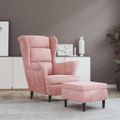 vidaXL Kreslo wingback s podnožkou ružové zamatové