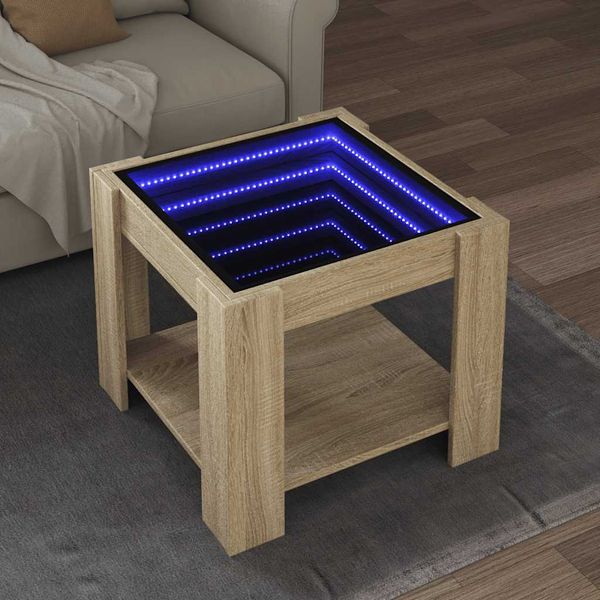 vidaXL Konferenčný stolík s LED dub sonoma 53x53x45cm kompozitné drevo