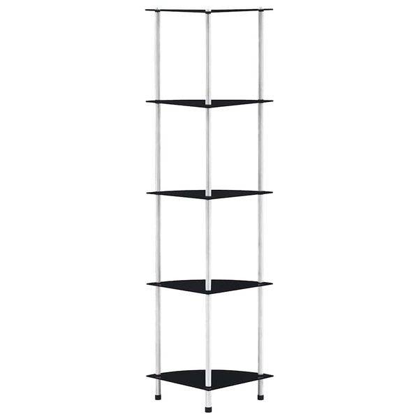 vidaXL Regál s 5 policami, čierny 30x30x130 cm, tvrdené sklo