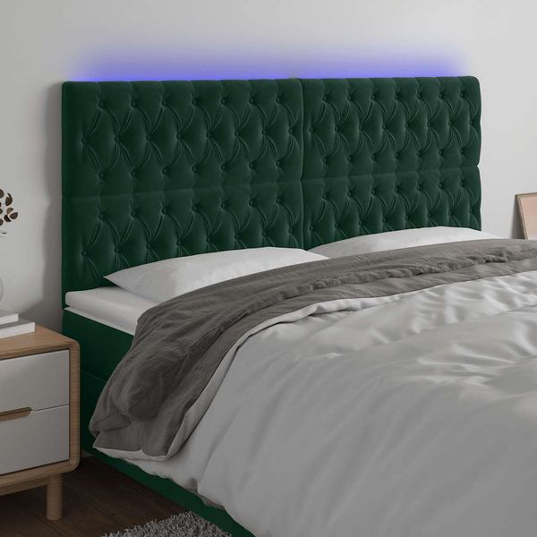 vidaXL Čelo postele s LED tmavozelené 180x7x118/128 cm zamat