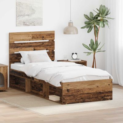vidaXL Rám postele Staré drevo 90 x 200 cm Masívne borovicové drevo