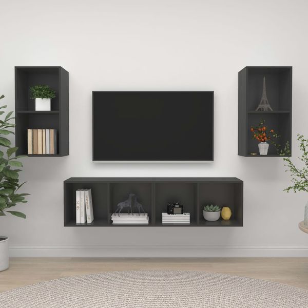 vidaXL Nástenné TV skrinky 4 ks, sivé, kompozitné drevo
