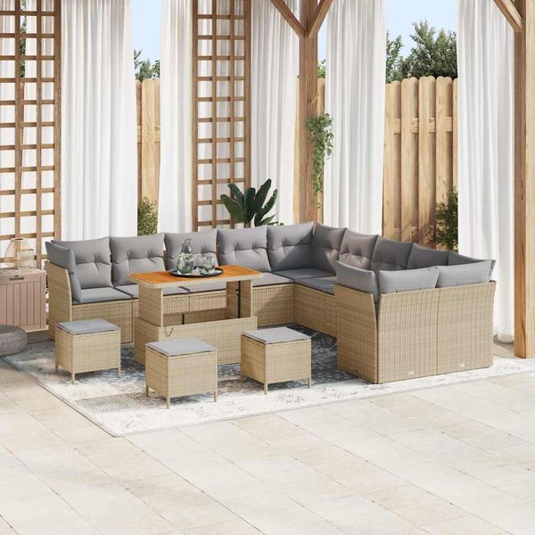 vidaXL Súprava záhradných pohoviek 14 pcs Béžová polyratan